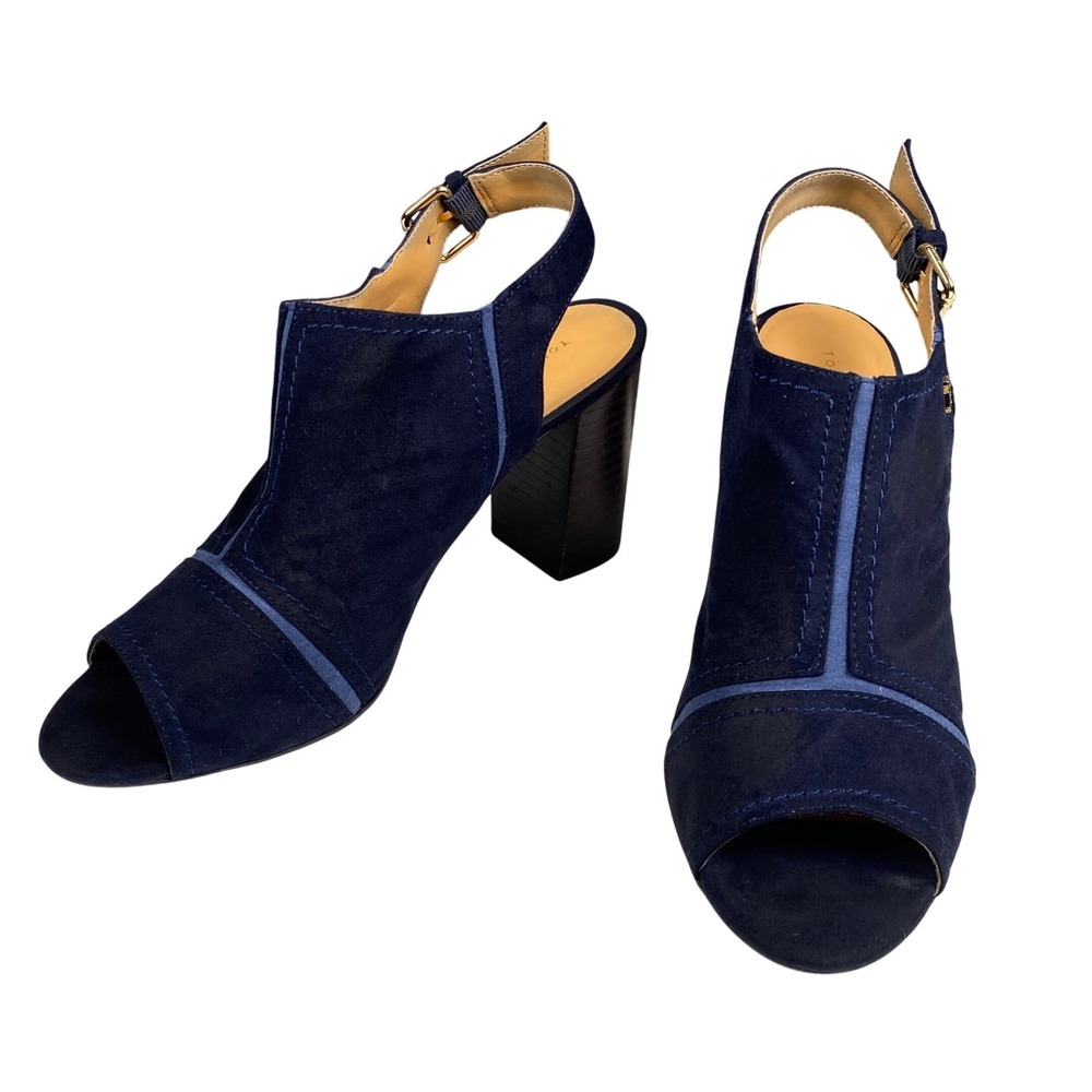 Tommy Hilfiger TWMELITA2 Navy Blue Slingback Peep Toe Block Heels 8M WPSU